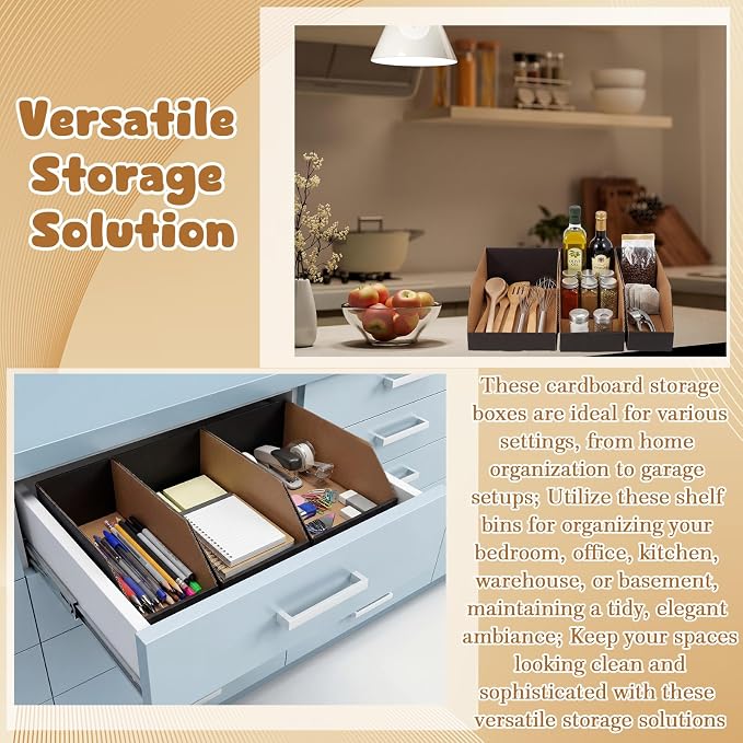 Novabright 33 Pack Cardboard Storage Bins Boxes, 3 Size Open Top Bin Box in 12"x8"x4.5"/ 12"x6"x4.5"/ 12"x4"x4.5", Corrugated Cardboard File Organizer for Warehouse, Parts, Shelf, Garage, Pantry, Shop