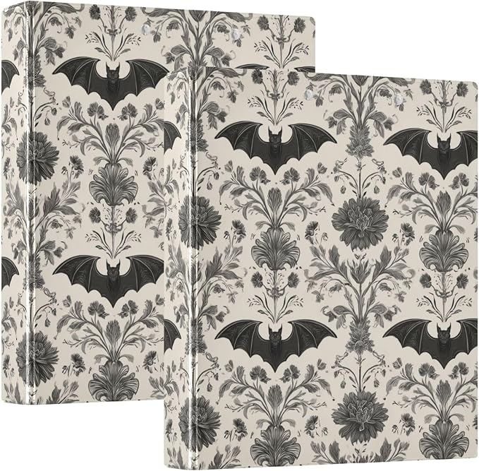 Goth Bat Round Ring Binders Floral (8) 1.5 Inch 3 Ring Binder with Clipboard Holds 200 Sheets Office Home School
