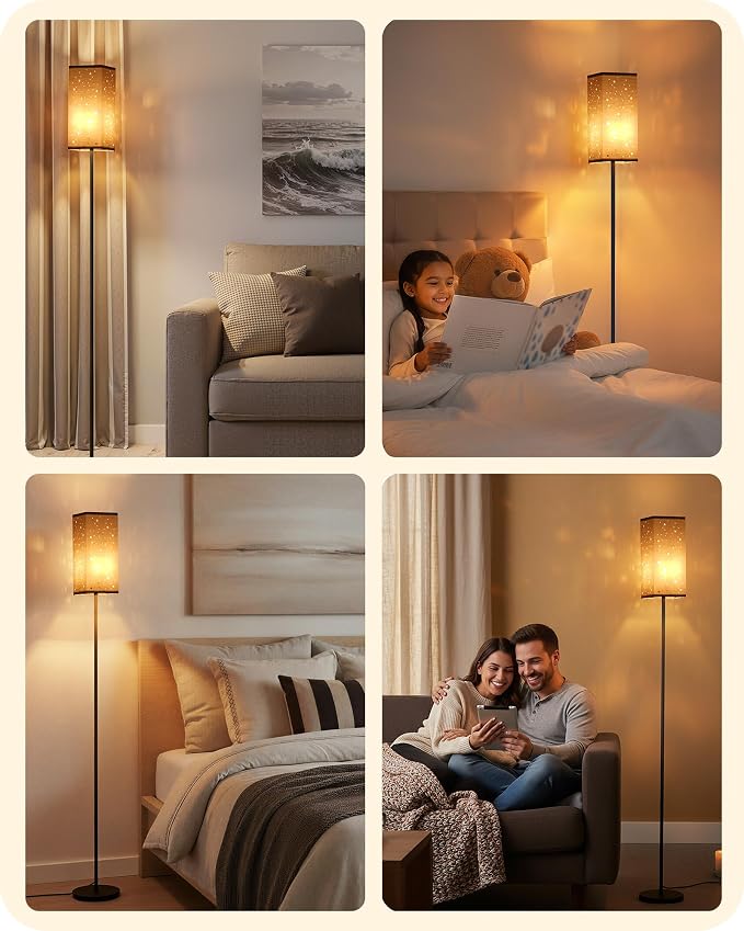 64.6" Floor Lamp, with Foot Switch, Standing Lamp with Sky Stars Design, Modern Freestanding Lamp (Bulb Not Included), for Living Room, Bedroom, Office, ETL Listed,Gray Starry Sky AH07LD05