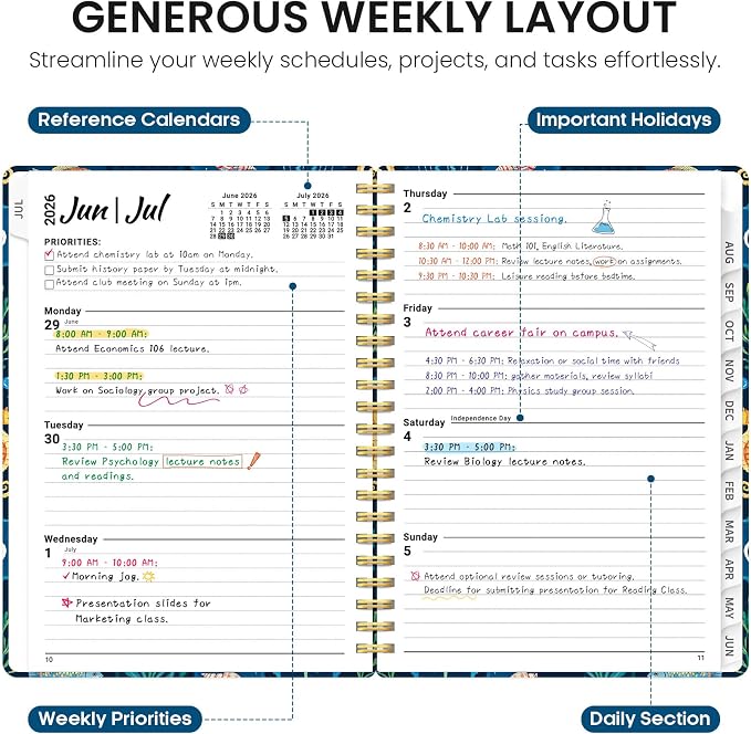 Academic Planner 2026-2027, Jul 2026-Jun 2027 Monthly & Weekly Planner
