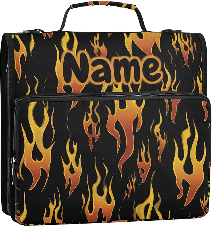 Custom Yellow Orange Fire Flames 3 Ring Binder Bag 1.5 inch Personalized Name Binder Organizer 500 Sheet Documents Storage for School Office