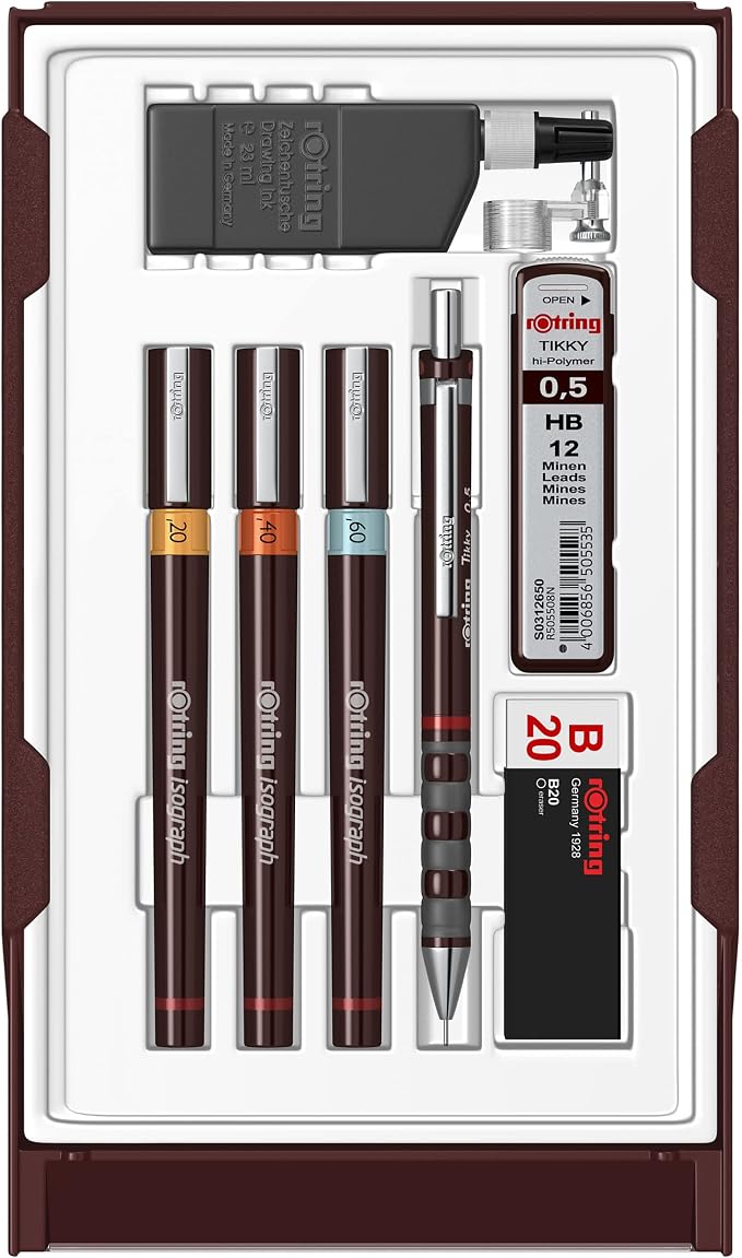 rOtring Isograph Technical Drawing Pens, Set, 3-Piece College Set (.20-60 mm)