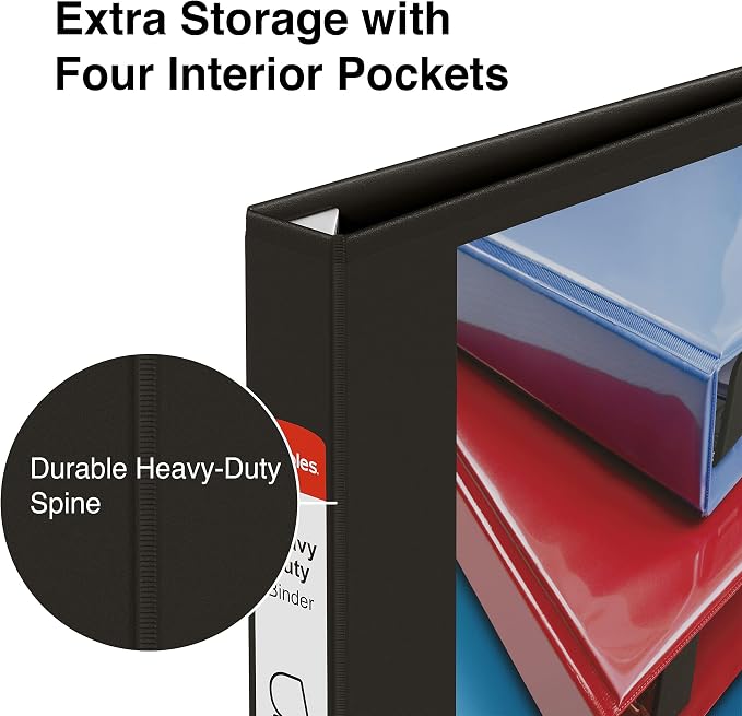 Staples Heavy Duty 1" 3-Ring View Binder, D-Ring, Black, 4/Pack