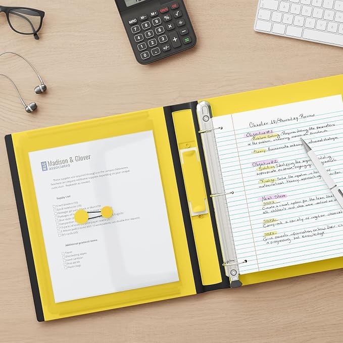 Staples Better Binder, 1.5-Inch D-Ring View, Yellow, 350 Sheets | Reinforced spine for durable everyday use in office and school settings.