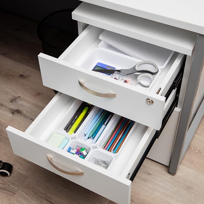 Mind Reader 8-Pc Drawer Organizer, Desk Organizer, Interlocking, Storage, Kitchen, Office, White