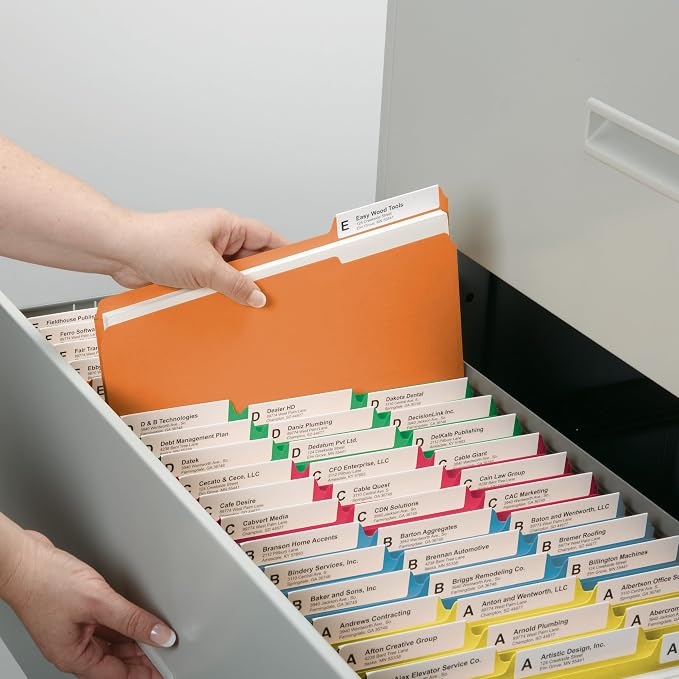 Smead File Folders Letter Sized, 1/3-Cut Tab, Assorted Positions, Letter Size, Assorted Primary Colors, 100 Per Box (11943) (Pack of 5)