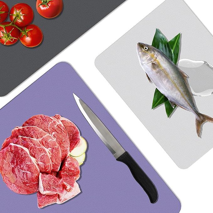 WK Flexible Plastic Cutting Boards for Kitchen Set of 6, Non Slip Cutting Board Mats with Hole, Cutting Boards for Meat, BPA Free, Dishwasher Safe, Multi Size