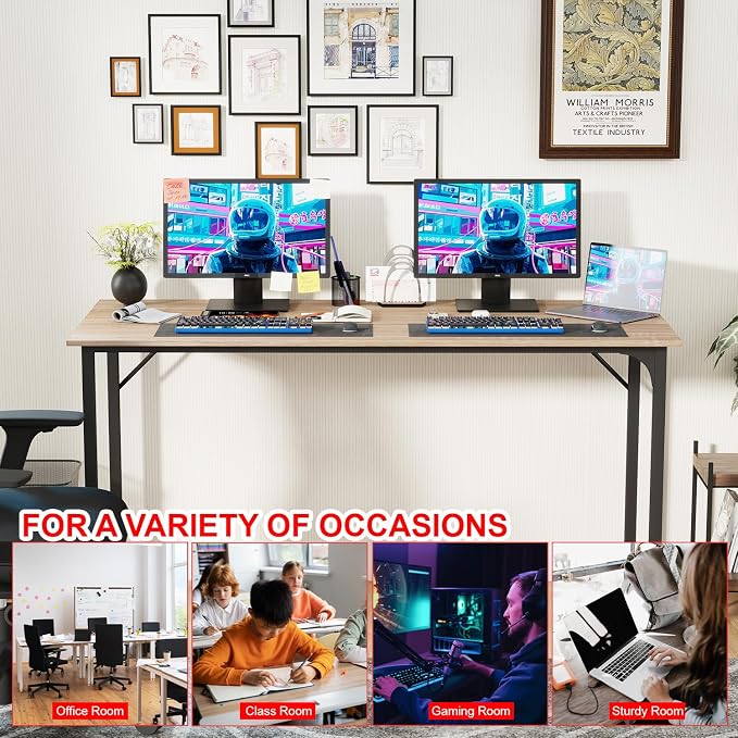 PayLessHere | 55 Inch Computer Desk | Nature | Office Desk with Metal Frame, Adjustable Feet | Water-Resistant, Scratchproof Surface | Sturdy Writing Table for Home Office or Study | Pack of 1
