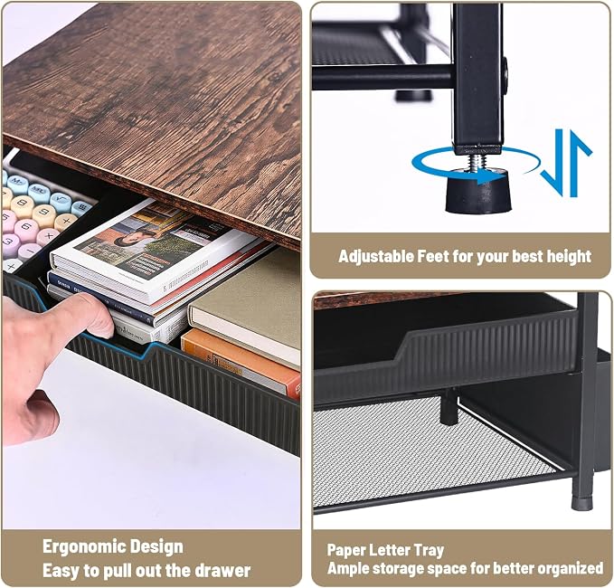 Printer Stand for Desk, Desk Organizer with Storage, Desktop Printer Table for Home Office, Multi-Purpose Shelves for Home Printer, Fax Machine, Scanner, Die-Cut Machine (Brown)