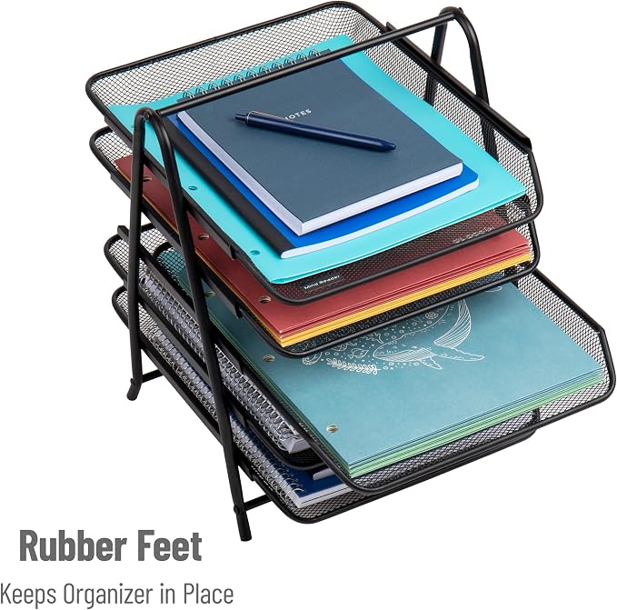 Mind Reader 5-Tier Paper Tray Organizer, Vertical Desktop File Storage Rack, Office, Metal Mesh, Black (Pack of 6)