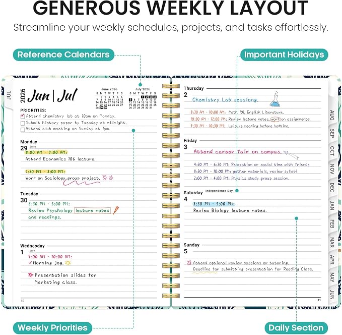 Taja Planner 2026-2027, Jul 2026-Jun 2027 Monthly & Weekly Calendar Planner | 6.3" x 8.5", Hardcover Academic Calendar, Teacher Student Agenda Book with Tabs, School Office Supplies, Drifting Whales