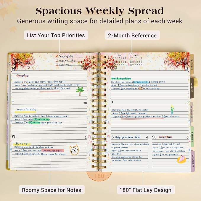 Academic Planner 2026-2027, 18 Months Weekly and Monthly Daily Planner from July 2026 - December 2027, 8.5" x 11" A4 Large Hardcover Agenda Organizer Book with Tabs, Spiral Yearly Calendar Planners for School Work Home, Colorful Botanicals