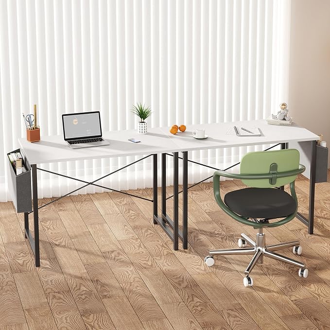 OLIXIS Small Computer Desk, 31 Inch Gaming Desks for Home Office | Writing Study Craft Work Table, Computer Workstation for Bedroom Small Spaces with Storage Bag, White and Black