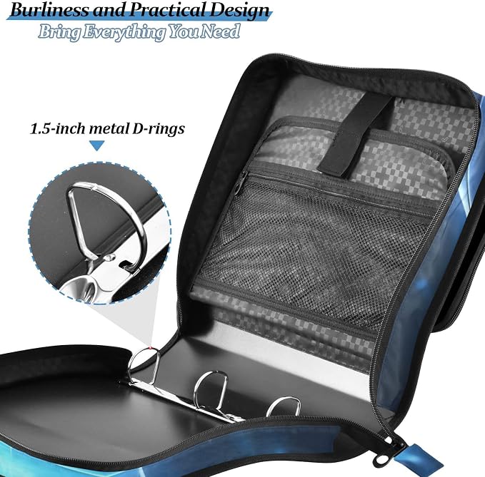 3 D-Ring Zipper Binder Bag, Cute Blue Glowing Dragon Removable Binder with Zipper Case Hold 300+ Sheets& 13 Inch Laptop for School Office Supplies Organizer