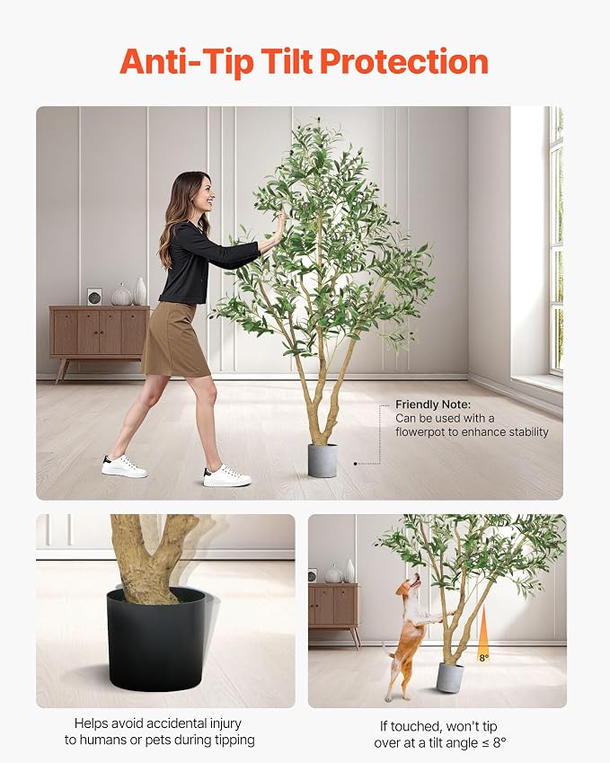 VEVOR 6FT Artificial Olive Tree with Black Pot, Tall Fake Tree with Natural Wood Trunk & Realistic Green Leaves and Fruits, Indoor Faux Plant for Home, Office, Living Room, Corner Decor