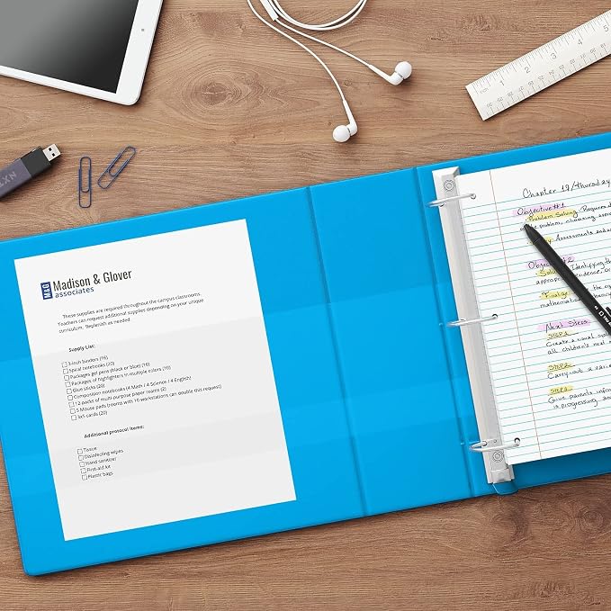 Staples Heavy Duty 3‑Inch 3‑Ring View Binder, Light Blue, Durable D‑Rings, Four Interior Pockets, Clear Overlay, High‑Capacity Storage, 2‑Pack