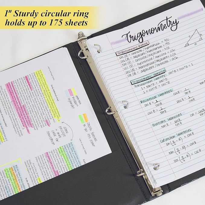 BAZIC Products 1" Black 3-Ring Binder, Round Ring, 2 Pockets, 4-Pack | round rings, 1 in Black 3-ring binder, 2 inside pockets, holds up to 175 sheets, Durable poly cover