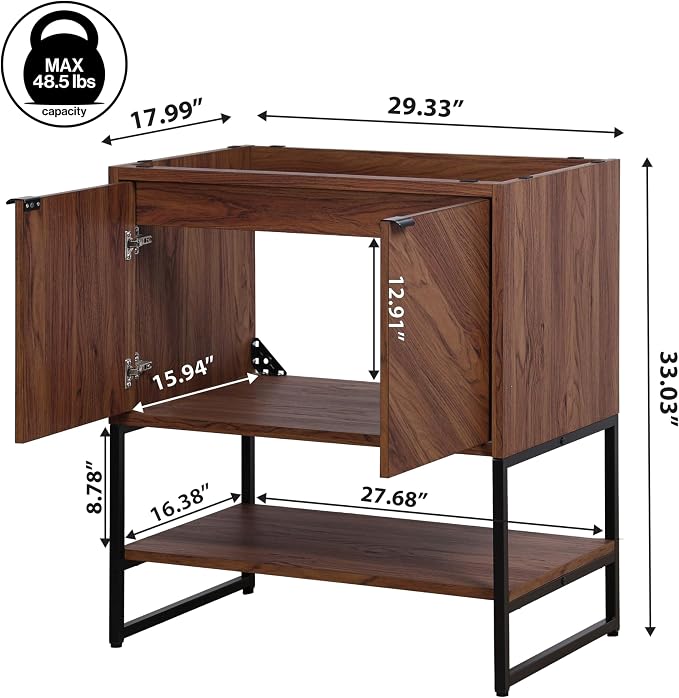 JONATHAN Y Juhl 30" Chevron Freestanding Bathroom Vanity Cabinet, Walnut | Modern Minimalist Design, 18" Deep 33" Tall, 2 Soft-Close Doors, Interior And Open Shelves, Sink Not Included