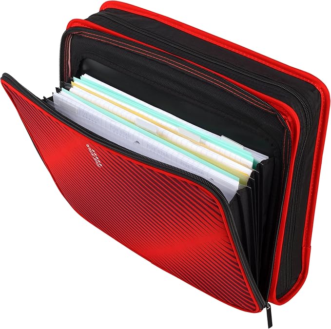 Five Star Zipper Binder, 2 Inch 3-Ring Binder with Round Rings, 5-Tab Expanding File, 380 Sheet Capacity, Fire Red (72538) (Pack of 4)