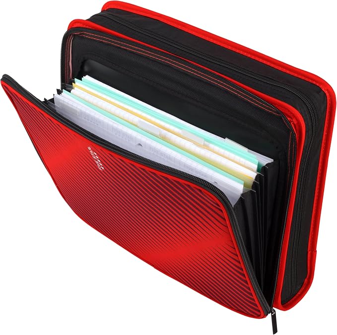 Five Star Zipper Binder, 2 Inch 3-Ring Binder with Round Rings, 5-Tab Expanding File, 380 Sheet Capacity, Fire Red (72538)