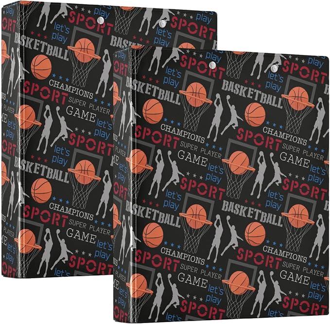 Basketball Player Round Ring Binders 1.5 Inch Champions Game Slam Dunk 3 Ring Clipboard Binder for Office School Work Supplies File Folder Document 200 Sheet Capacity Easy Open 2 Pieces
