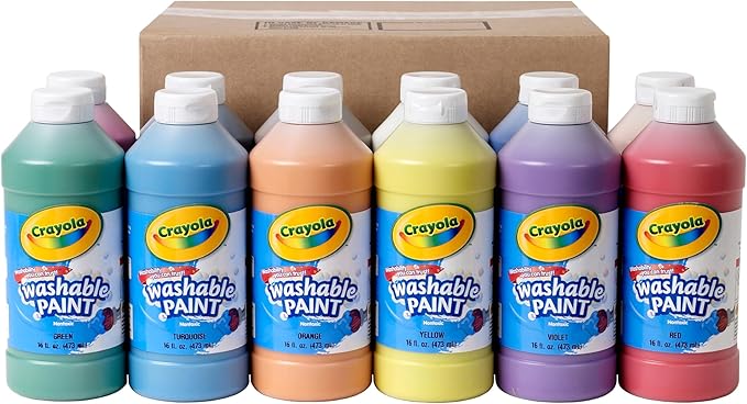 Crayola Washable Paint (12ct), Teacher Classroom Must Haves, Wishlist Essentials, Bulk Paint Set for Kids Art Projects, 16 Oz, Nontoxic Craft Supplies, Ages 3+
