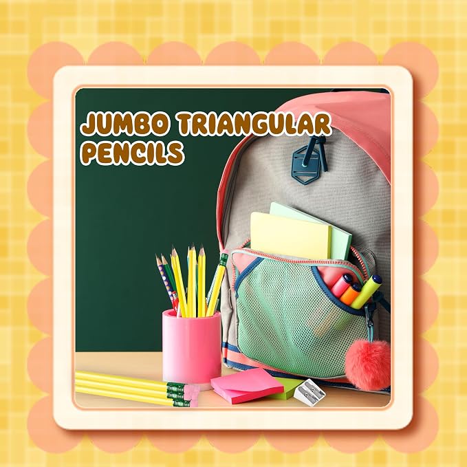 60 Pcs Fat Pencils Bulk Jumbo First Pencil with 6 Pcs Sharpeners Thick Large Triangle Pencils with Erasers for Kids Beginners Preschoolers School Office Supplies