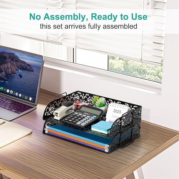 EasyPAG Paper Organizer for Desk 2 Tier Stackable Paper Tray for A4 Legal Size Folders Metal File Storage Desktop Organizer for Home Office School Teacher, Black