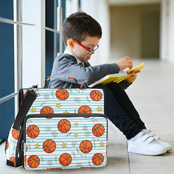 Basketball Stars Print Zipper Binder Bag 3 Ring with Shoulder Strap & Handle Multi Pocket Binder Organizer Bag Large Capacity for School Office Supplies