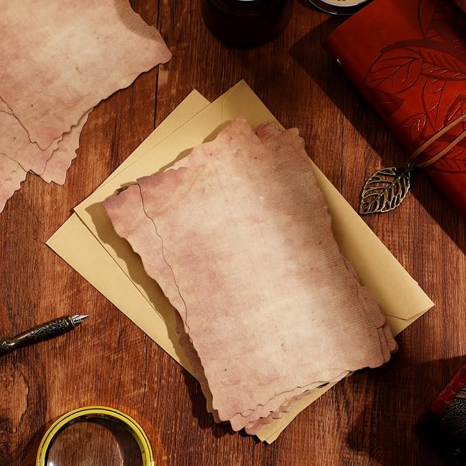 Harloon 100 Pcs Vintage Paper Old Looking Cotton Stationery Paper, 4x6 Inch | 200 Gsm Thick Cardstock Blank, Antiqued Watercolor Deckle Edge, for Invitations Drawing Writing Printing Invitations Crafts