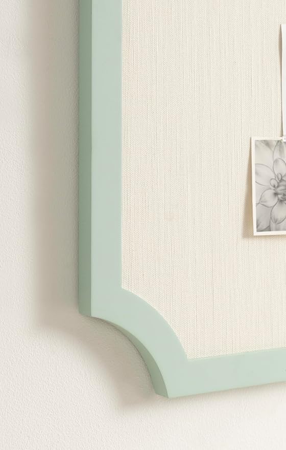 Kate and Laurel Holbrook Modern Framed Scallop Fabric Pinboard, 15 x 24, Green, Transitional Scalloped Bulletin Board for Use as Vision Board or Wall Organization