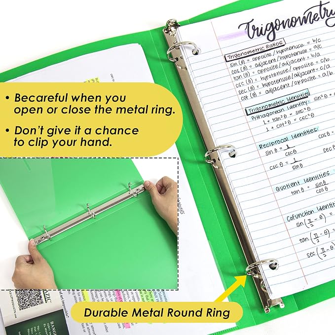 BAZIC Products 1" Classic Color Poly 3-Ring Binder, 1 Pocket, 6-Set | round rings, 1 in classic color poly 3-ring binder, 1 inside pocket, holds up to 175 sheets, Durable poly