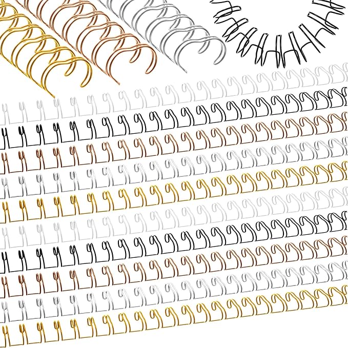 100 Pcs Metal Double Loop Binding Wires 5/8 Bulk Cinch Binding Wires Double Spiral Ring Coil 5 Colors Twin Spines Combs 21 Holes 2: 1 Pitch Cinch Coil Machine Wire