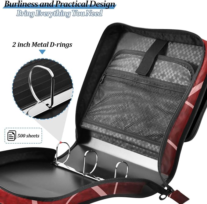 Fisyme Halloween Spider Web Zipper Binder 3 Ring with Zipper and Shoulder Strap Large Capacity Multi-Pocket Binder Organizer