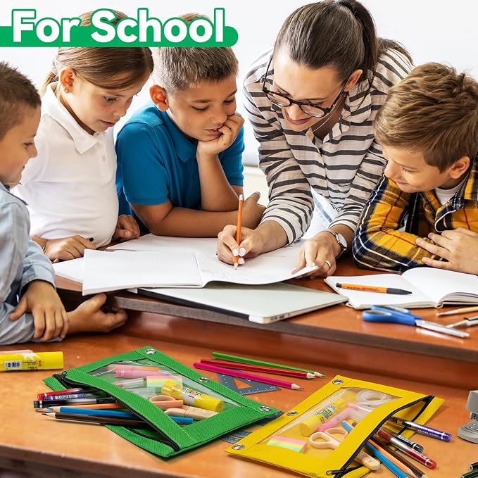 288 Pack Bulk 3-Holes Zipper Pencil Pouches for 3 Ring Binder | Sturdy Cloth Pencil Case, Durable, Clear Window, Office, School and College Supplies