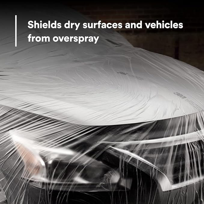 3M Overspray Protective Sheeting with 233+ Masking Tape (36 mm), 06728 | 16 ft x 400 ft; Translucent; Paintable; High Density; Tear Resistant
