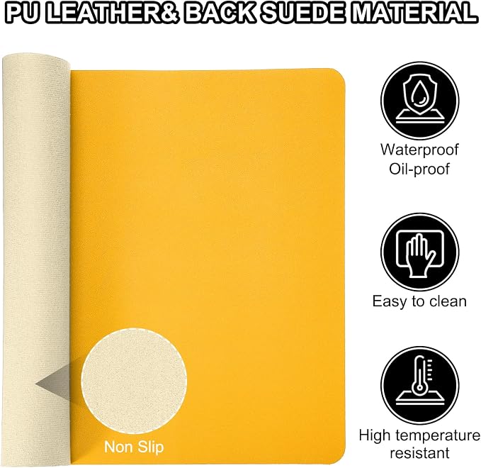 Patikil Desk Mat, 24"x13" Non-Slip Waterproof PU Leather Desk Pad Protector Cover Dual Sided for Office/Home Work/Study, Yellow