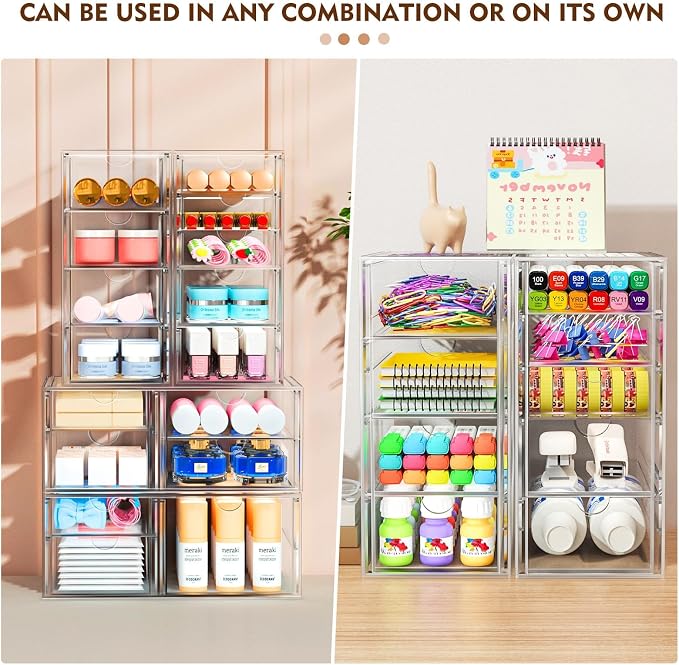 ARSTPEOE 22-Drawer Acrylic Storage & Makeup Organizer for Desk, Bath | Smooth-glide drawers, clear acrylic, stackable, dustproof, wipe-clean, for lipsticks, lip glosses, blushes, pen