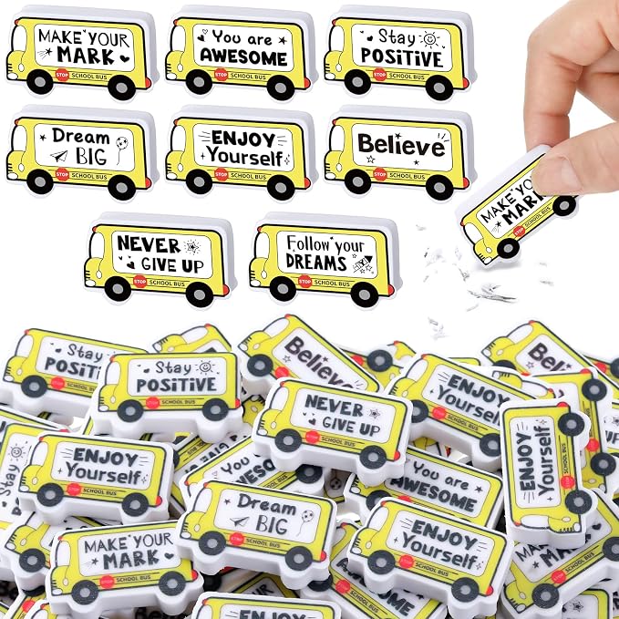 50 Pcs Mini Bus Erasers Bulk Inspirational Back to School Gift