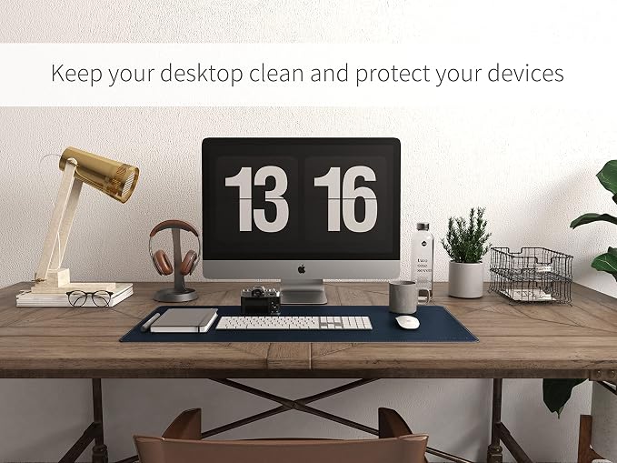 RENMTURE Dual-Sided Mouse Pad, Natural Cork & PU Leather Large Desk Pad for Office and Home Work, Desk Protector Non-Slip, Waterproof, Easy Clean (Dark Blue, 32"x16")