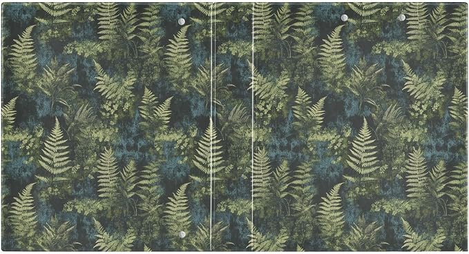 Vintage Green Ferns Binder 1.5 Inch Binder with Clipboard&Pockets, Plant Leaves Hardcover Binders 3 Ring, Heavy Duty Large File Folder for Office School Supplies - Holds 200 Sheets