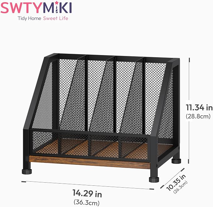 SWTYMIKI Desk Organizer - Paper Organizer, Mesh and Wood Desk Office Organizer, Office Organization and Binder Storage for Workspace, Home, School, Espresso
