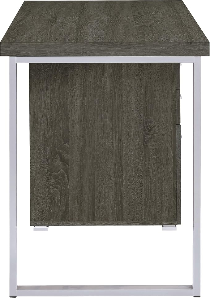 Coaster Home Furnishings Brennan Modern Contemporary Home Office 3-Drawer Writing Desk with Drawers Computer Desk Study Table File Cabinet Storage Silver Metal Frame Weathered Grey 800520