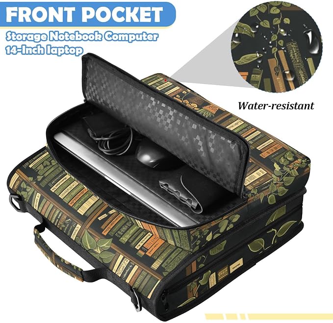 Bookshelf Print Zipper Binder File Organizer Bag 3 D-Ring | with Shoulder Strap, Holds 500 Sheets & 14in Laptop, 3 Ring Binder for Office Supplies