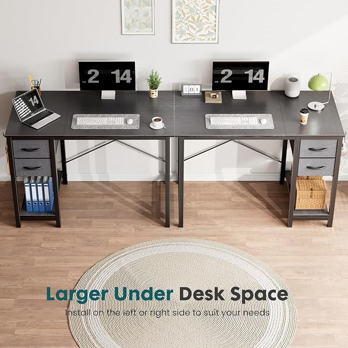 Sweetcrispy 40-Inch Computer Desk with Drawers, Office Desk, Black | Small Desk for Bedroom Home Office with Side Hook, Modern Simple Desk with Storage for Writing