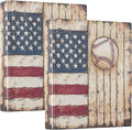 Retro American Flag Baseball Round Ring Binders 1.5 Inch Softball Wooden Background 3 Ring Clipboard Binder for Office School Work Supplies File Folder 200 Sheet Capacity 2 Pieces