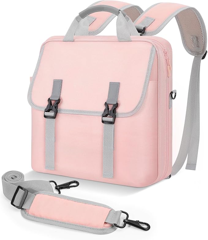 MoKo Zipper Binder Bag, 2-Inch 3-Ring, 500 Sheets, Pink | 6L water-resistant bag fits a 13-inch tablet and 14-inch laptop, with backpack, shoulder and hand carry options.