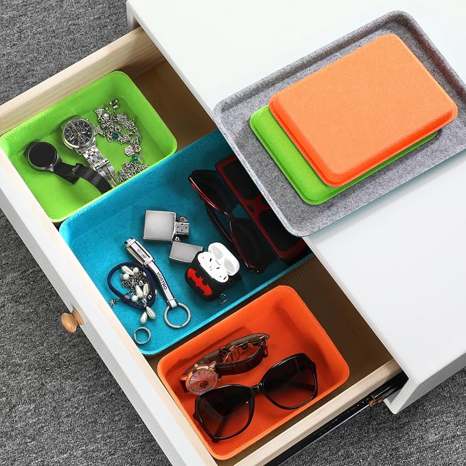 3-Piece Stackable Lidded Felt Desk Drawer Organizer Tray Multi-Color