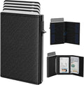 typecase Mens Wallet Card Holder: Pop Up Aluminum Case, Genuine Leather, Smart, RFID Blocking, Slim, Minimalist, Front Pocket - 9-14 Card Capacity | ID Window | Cash Slot (Cross Black)