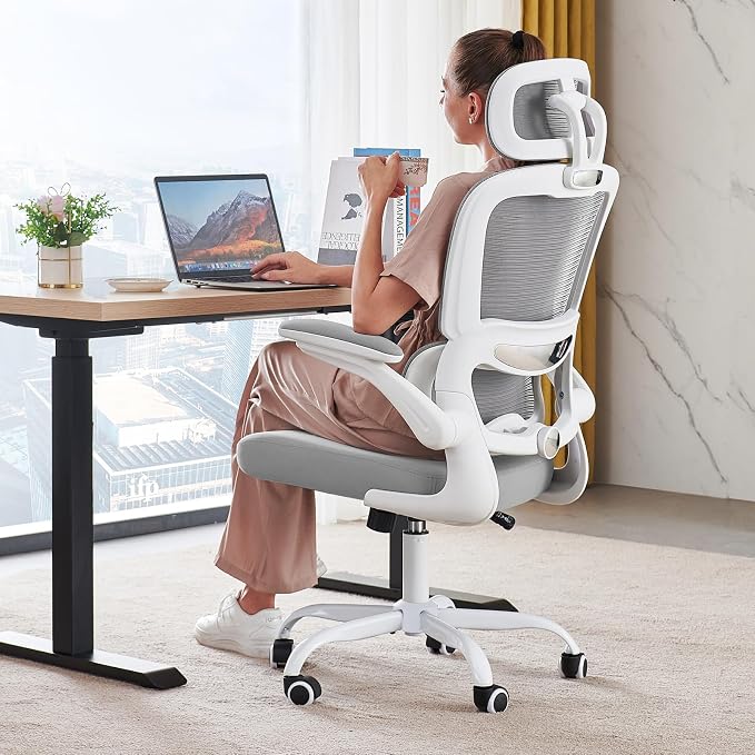 TRALT Office Chair Ergonomic Desk Chair - Gaming Chair with Lumbar Support | 330 LBS Home Office Desk Chairs with Headrest, Reading Chair with Flip-up Armrests, Comfortable Computer Chairs (1, Grey)